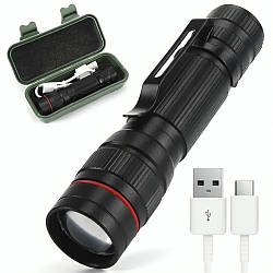 Ручний ліхтарик акумуляторний, з USB та Zoom, BL-B518-XPE / Ліхтарик на акумуляторі / Кишеньковий ліхтарик