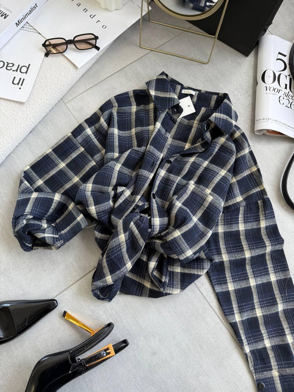 Модна жіноча картата котонова блузка подовжена сорочка 42-48, що дихає, в клітку літня оверсайз фланель, фото 1