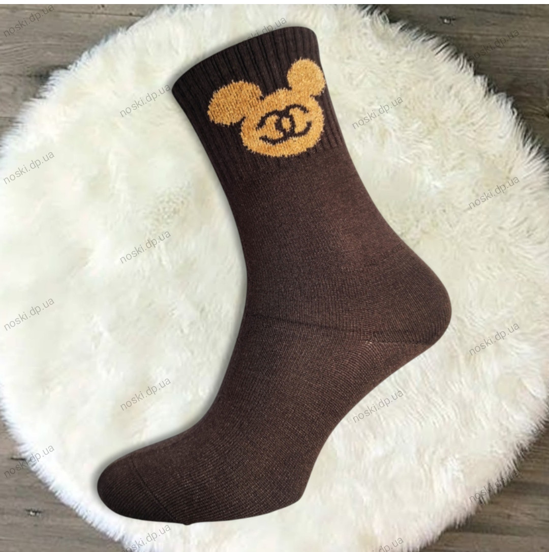 Шкарпетки високі жіночі кашемірові м'які 36-41 Chanel повсякденні коричневі, фото 1