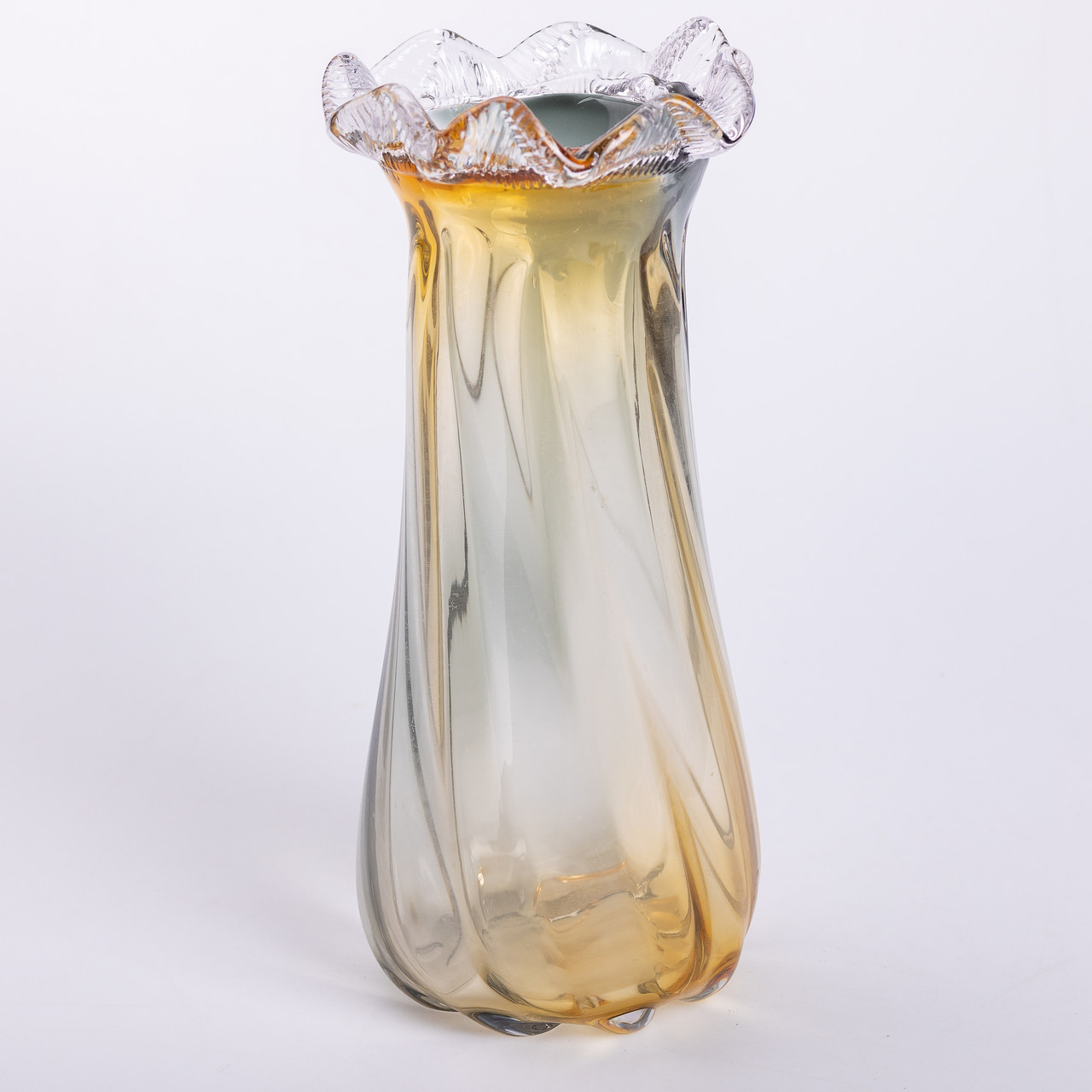 Ваза декоративна 30 см для квітів скляна фігурна ваза з кольорового скла 1.8 л Жовто-сіра, фото 1