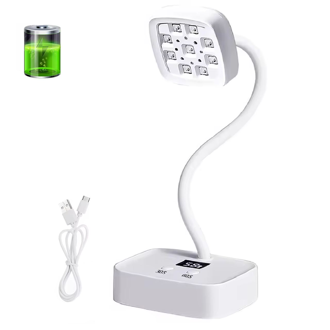Гнучка LED-лампа на акумуляторі LCH-019 для тіпс з таймером і USB, біла