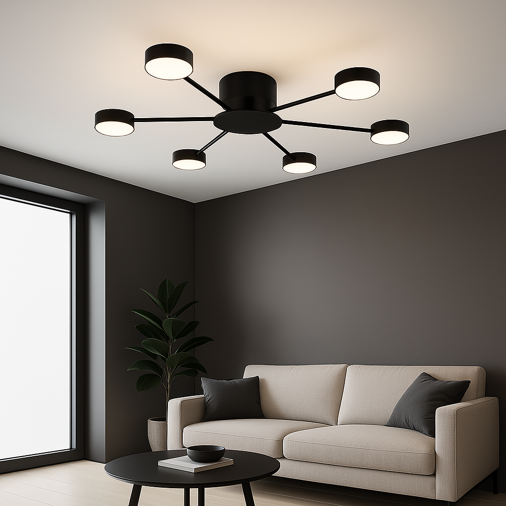 Світлодіодна Led чорна люстра на 6 ламп до 18 м² (сучасний стиль мінімалізм), фото 1