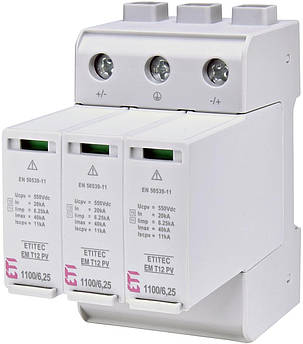 ОПН ограничитель перенапряжений постоянного тока ETI ETITEC EM T12 PV 1100/6,25 Y для PV систем, фото 1