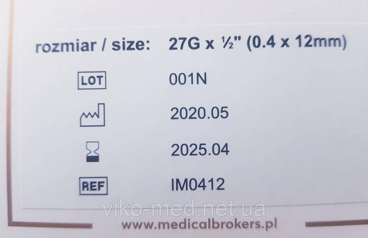 Голки для мезотерапії Medikal Brokers G-27, 0,4х12 мм / 100 шт *, фото 1
