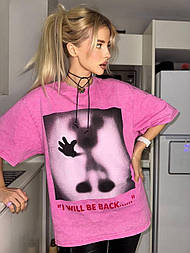 Футболка подовжена оверсайз тай дай бавовну ефект варенки з мікі маусом Туреччина