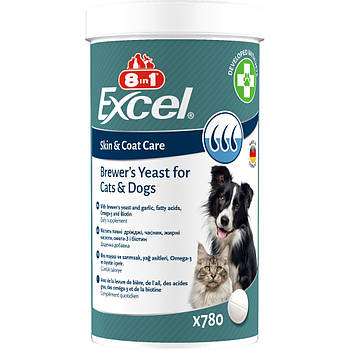 Вітамінна добавка для шерсті собак та кішок 8in1 Excel Brewers Yeast 780 шт (пивні дріжджі з часником)