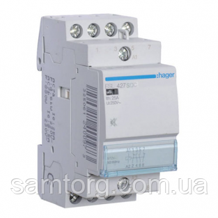 Контактор безшумний Hager ESL427SDC 25A 2НО+2НЗ 12W