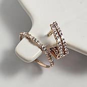 Комплект золотий каблучка та сережки з білими фіанітами різної форми