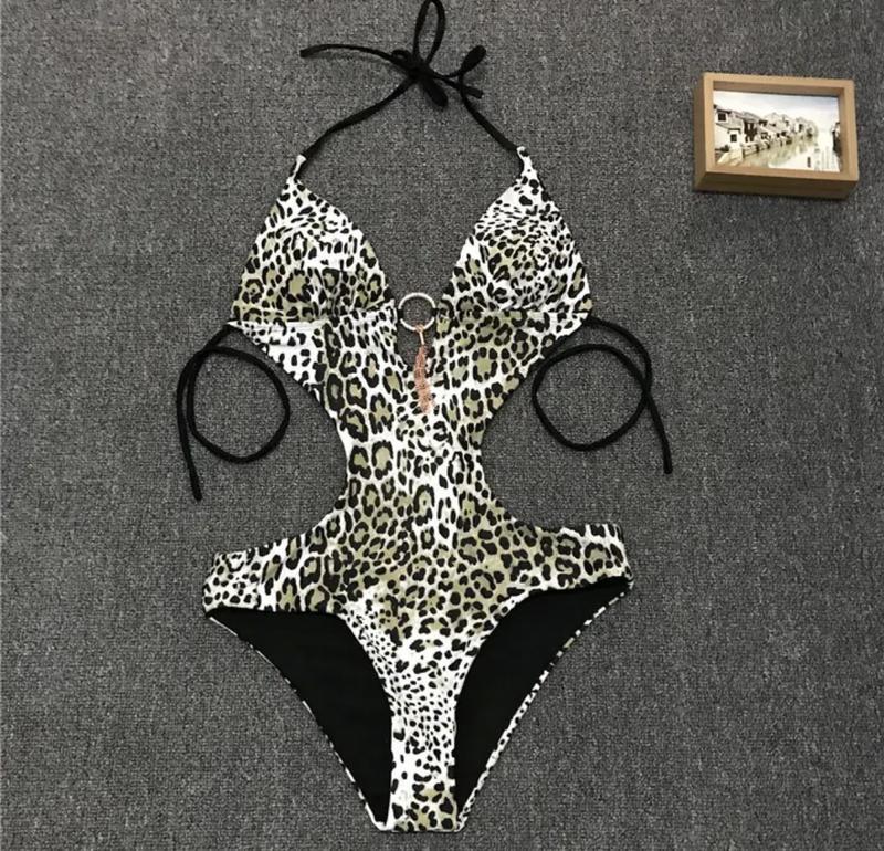 Пляжний купальник монокіні з леопардовим принтом та вирізами на спині, фото 1