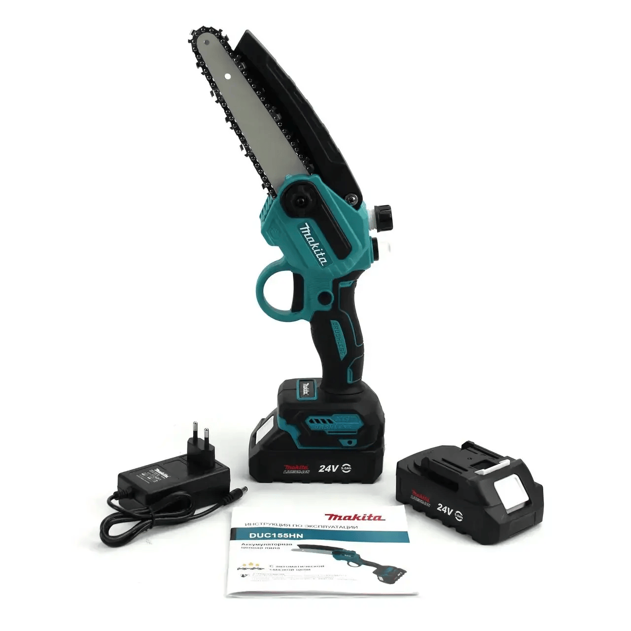 Професійна безщіткова акумуляторна міні-пила Makita DUC190HN (24V, 5Ah) з шиною 20 см та індикатором заряду батареї