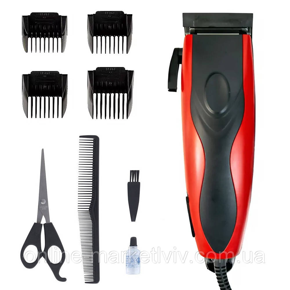 Машинка для стрижки + 4 насадки, від мережі 220В, MS 3304 / Чоловічий тример / Дротова машинка для волосся, фото 1