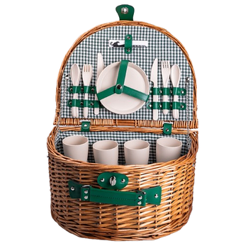 Кошик плетений для пікніка з посудом на 4 персони 41х31х22 см набір посуду туристичний для кемпінгу HP-ZQ-2