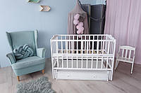 Дитяче ліжечко з ящиком, маятником, відкидний бік, дерево бук - "Анастасія". Білий колір