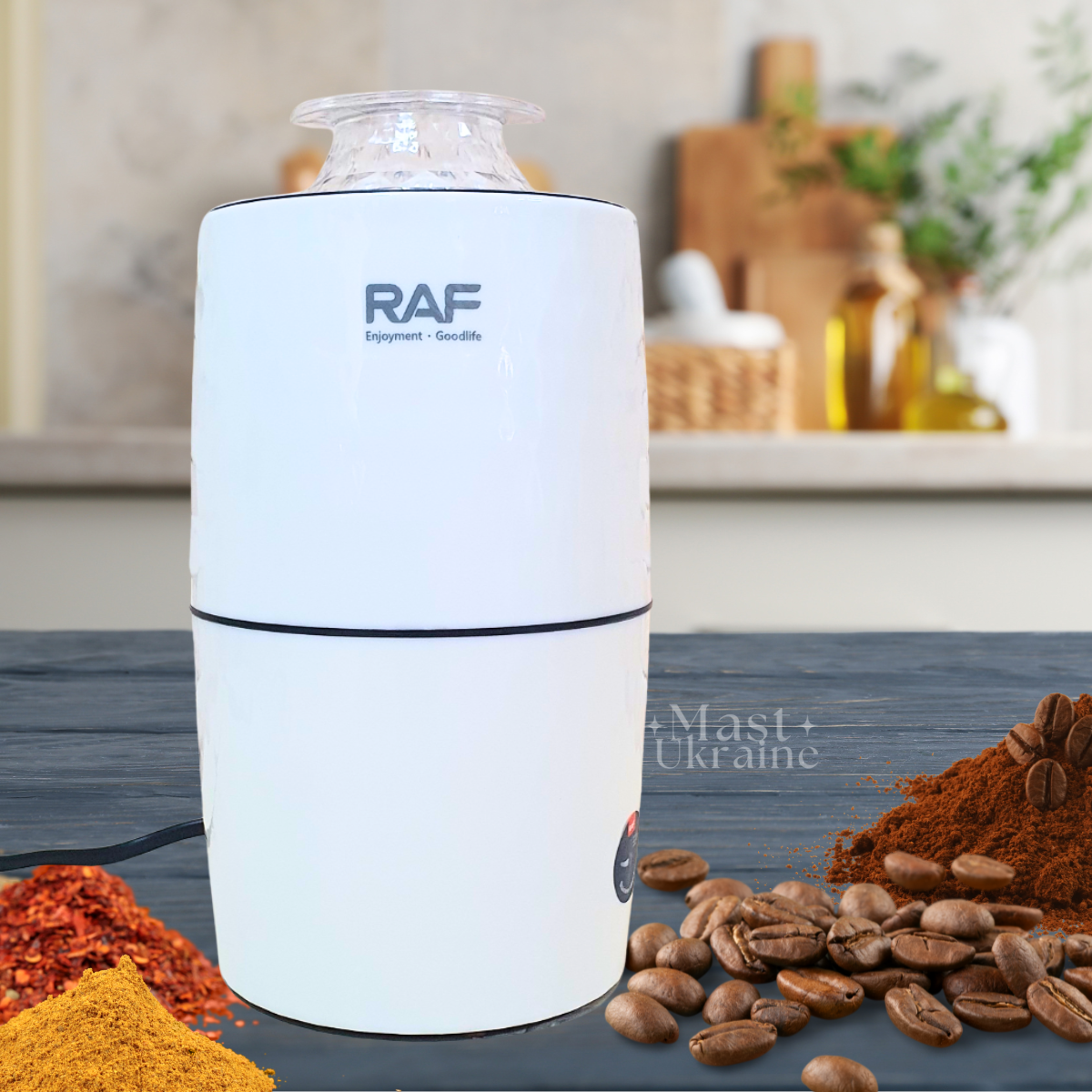 Кавомолка гриндер RAF 280 Вт (для кави, подрібнювача, матча, спецій, приправи, грибів, перцю) R-7122 Біла, фото 1