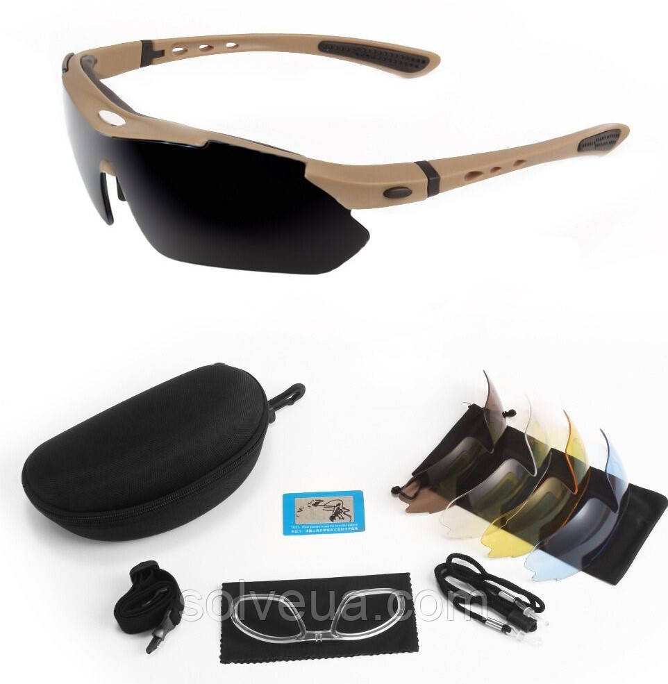 Захисні окуляри Oakley тактичні coyote з поляризацією 5 лінз One size+.solve