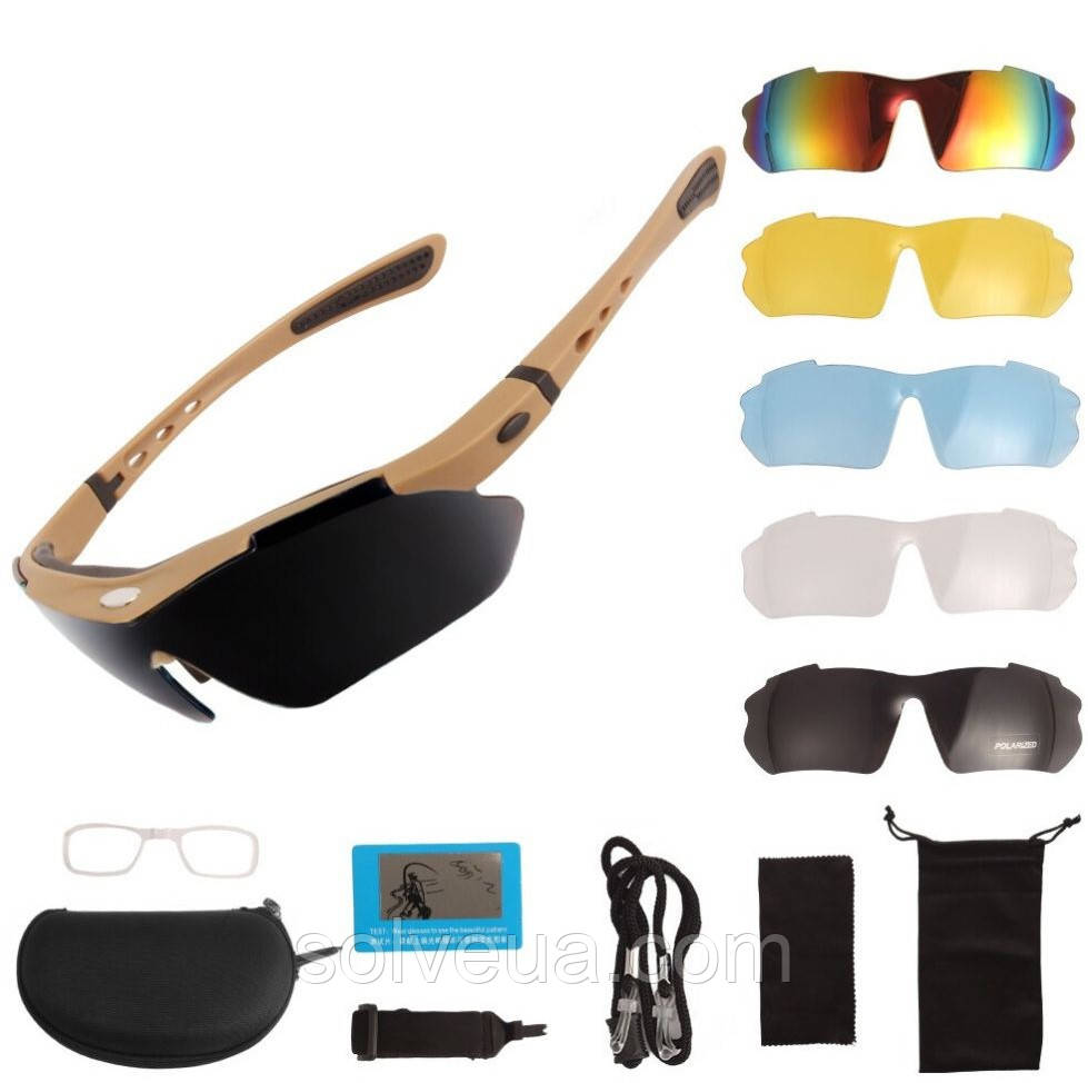 Сонцезахисні окуляри тактичні Oakley койот з поляризацією 5 лінз One size+.solve