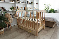 Дитяче ліжечко з ящиком, маятником, відкидний бік, дерево бук - "Анастасія". Натуральний колір