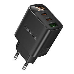 Мережевий зарядний пристрій Borofone BA98A 2 USB-C/1USB PD/QC 30 W Led Display Колір Чорний