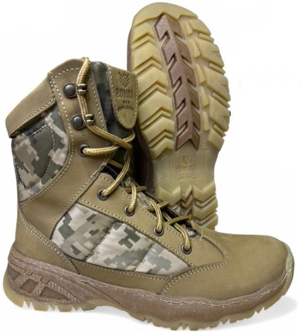Берці тактичні армійські черевики Armos демісезонні шкіра Койот/тканина піксель, 40 41 42 43 44 45