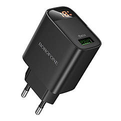 Мережевий зарядний пристрій Borofone BA95A 1 USB QC 18 W Led Display Колір Чорний