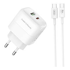 Мережевий зарядний пристрій XO L137 1USB-C/1USB PD/QC 20W+Type-C to Type-C New Logo