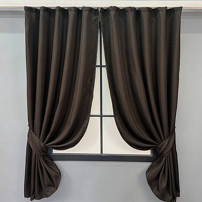 Комплект (2шт. 1,3х1,7м.) коротких штор, льон-блекаут "Льон Мішковина". Колір венге. Код 1180ш 35-0338