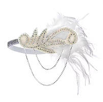 Прикраса на голову для свят та вечірок, білого кольору зі стразами та пірʼям