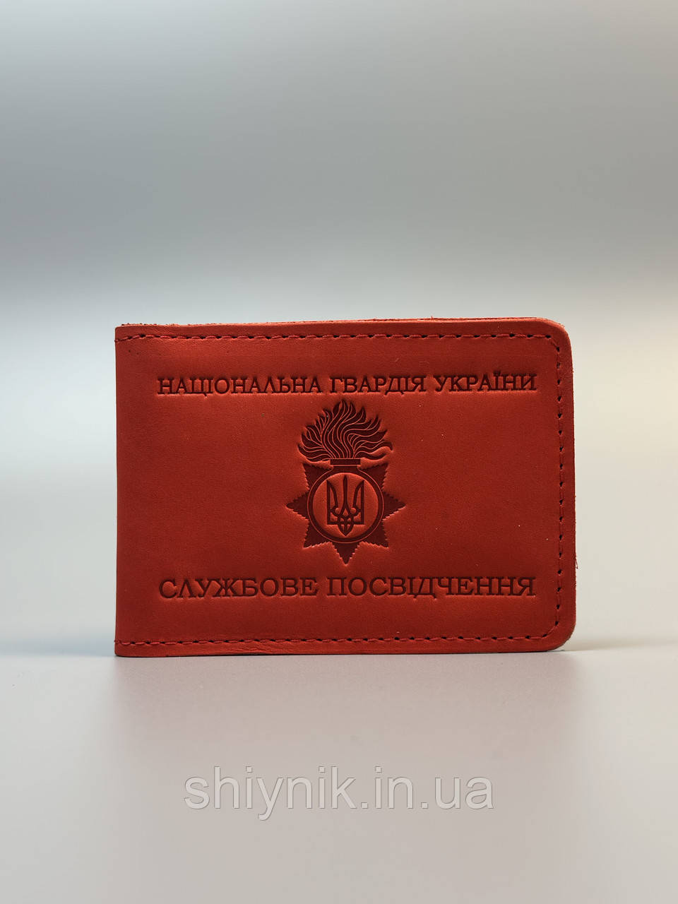 Шкіряна обкладинка для посвідчення НАЦІОНАЛЬНА ГВАРДІЯ УКРАЇНИ червона