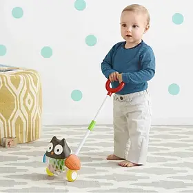 Каталка 1601ABC на палиці 48 см, зі світлом, рухомі крила, 3 види (пінгвін, каченя, сова), на батарейках (таблетках).