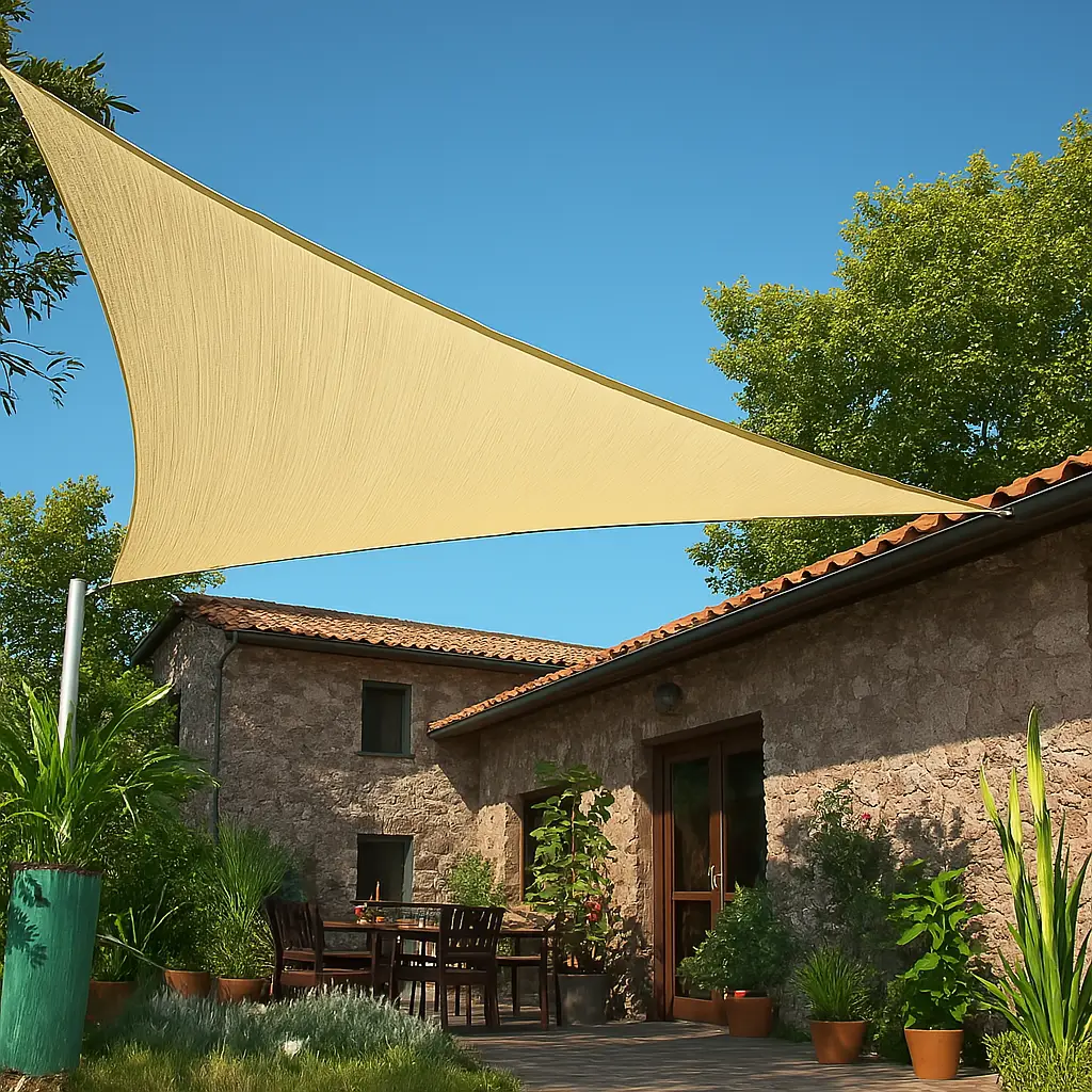 Тіньовий тент-вітрило від сонця трикутний 4х4х4м Сітка (Бежевий)