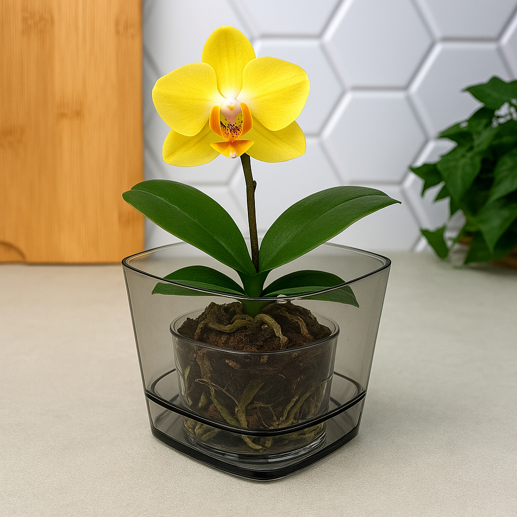 Квадратний прозорий горщик для орхідей 1.2 л Темний серпанок PERA ORCHID KRS-251