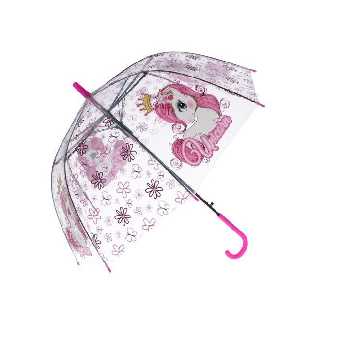 Дитяча прозора парасоля напівавтомат Єдиноріг 3-6 років (діаметр 69 см), фото 1