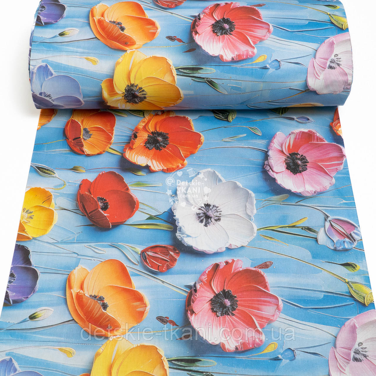 Ранфорс digital з цифровим друком 5D "Анемони на блакитному тлі", №5566, фото 1