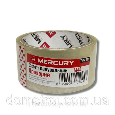 Скотч пакувальний прозорий Mercury 48 мм 45 м, фото 1
