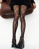 Трендові колготи в сіточку з надписом GG , чорні колготки з узором