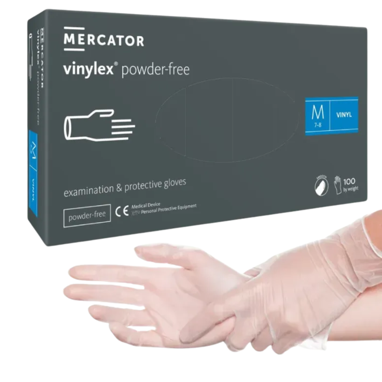 Рукавички | Вінілові | Прозорі | розмір М | Mercator vinylex Powder-free, 100 шт.