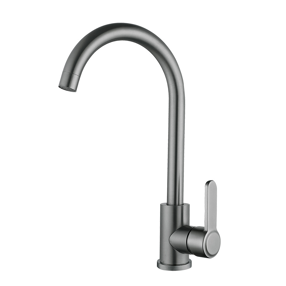 Змішувач для кухні WEZER EKO4K-09-GUNGREY, поворотний вилив, нержавіюча сталь, збройова сталь, фото 1