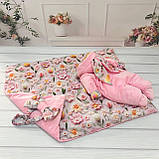 Демісезонний комплект одягу з гладкого плюшу для новонароджених, рожевий з квітковим принтом, фото 3