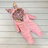 Демісезонний комплект одягу з гладкого плюшу для новонароджених, рожевий з квітковим принтом, фото 6