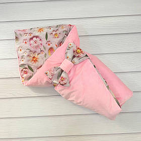 Демісезонний конверт з гладкого плюшу для новонароджених, рожевий з квітковим принтом