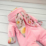 Демісезонний комплект одягу з гладкого плюшу для новонароджених, рожевий з квітковим принтом, фото 7