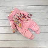 Демісезонний комплект одягу з гладкого плюшу для новонароджених, рожевий з квітковим принтом, фото 5