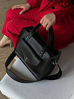 Качественная женская сумка с карманом из экокожи черная