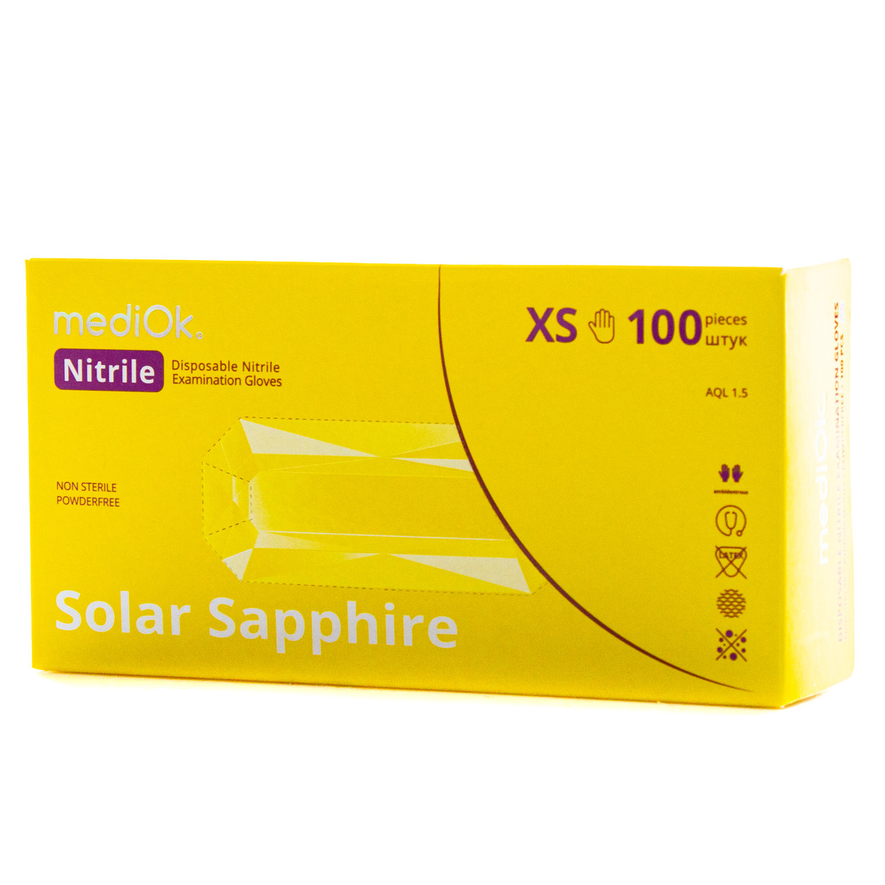 Рукавички нітрилові неопудрені mediOk SOLAR SAPPHIRE, Жовті (100 шт./уп.), XS