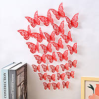 Метелики декоративні на стіну 12 штук червоний