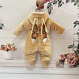 Демісезонний комплект одягу з гладкого плюшу для новонароджених, бежевий з принтом ведмедики, фото 7