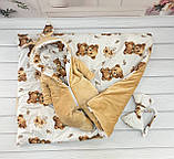 Демісезонний комплект одягу з гладкого плюшу для новонароджених, бежевий з принтом ведмедики, фото 2