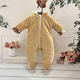 Демісезонний комплект одягу з гладкого плюшу для новонароджених, бежевий з принтом ведмедики, фото 8