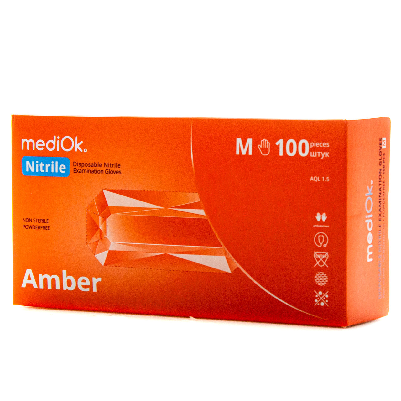 Рукавички нітрилові неопудрені mediOk AMBER, Помаранчеві (100 шт./уп.), M