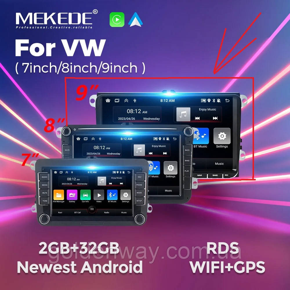 Штатна автомагнітола Android MEKEDE 2/32 Гб 9 дюймів Volkswagen Skoda Octavia Golf Tiguan Touran Passat Polo Jetta